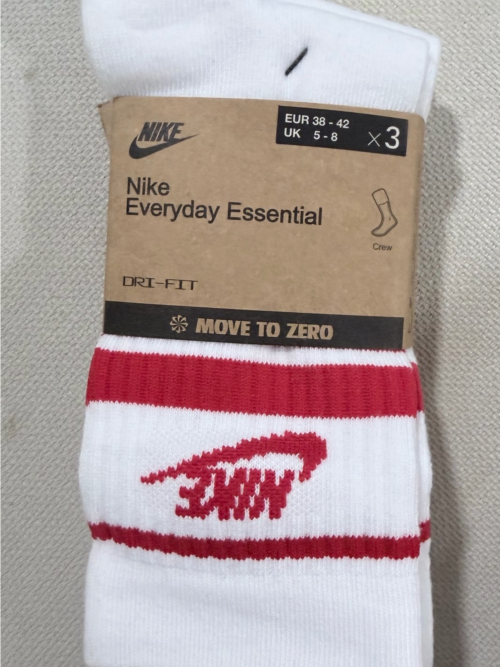 Nike White Crew Socks with Red Stripe and Logo (3 Pack)